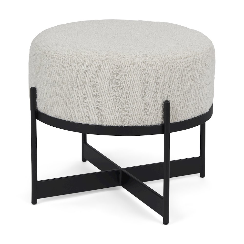 Amelia Cream BoucleBlack Metal Upholstered Pouf. Picture 1