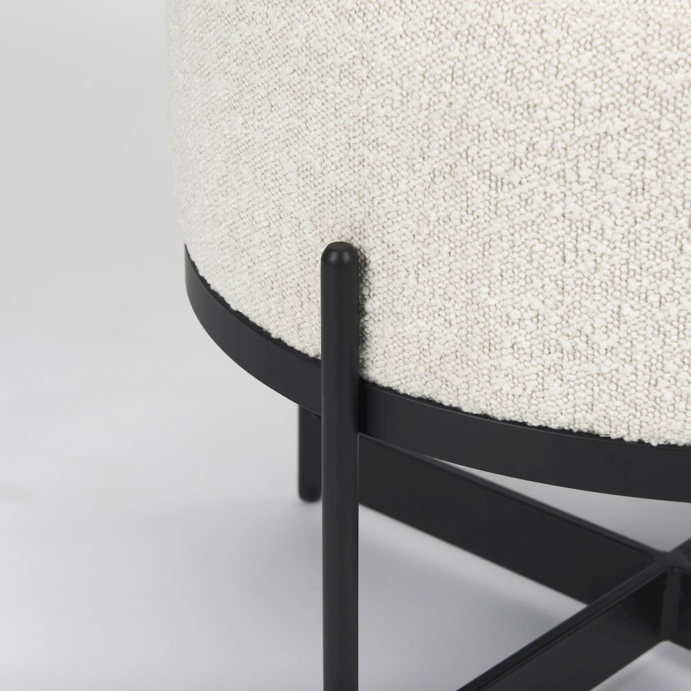Amelia Cream BoucleBlack Metal Upholstered Pouf. Picture 2