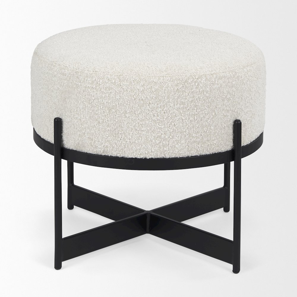 Amelia Cream BoucleBlack Metal Upholstered Pouf. Picture 8