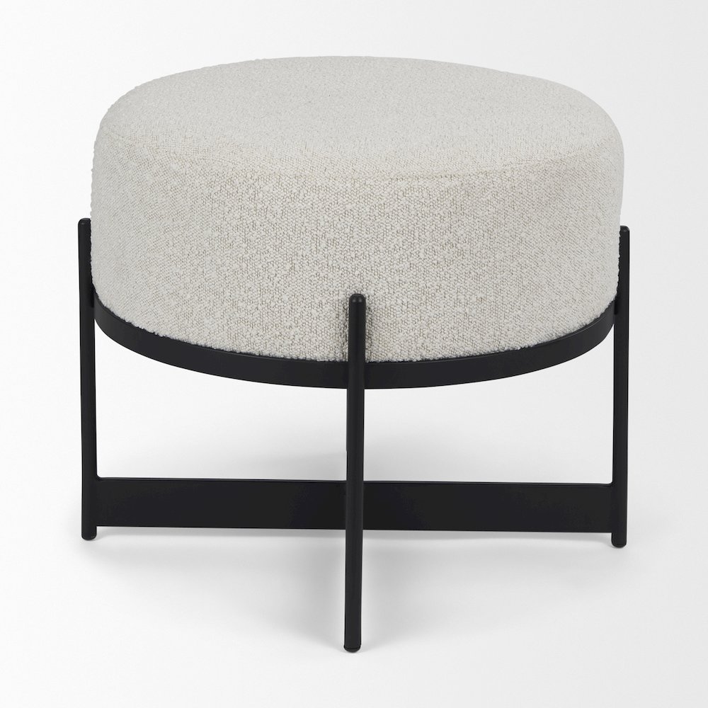 Amelia Cream BoucleBlack Metal Upholstered Pouf. Picture 9