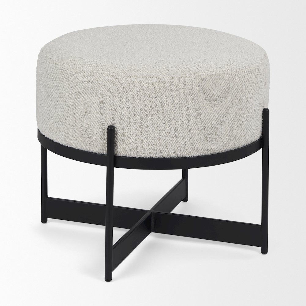 Amelia Cream BoucleBlack Metal Upholstered Pouf. Picture 10