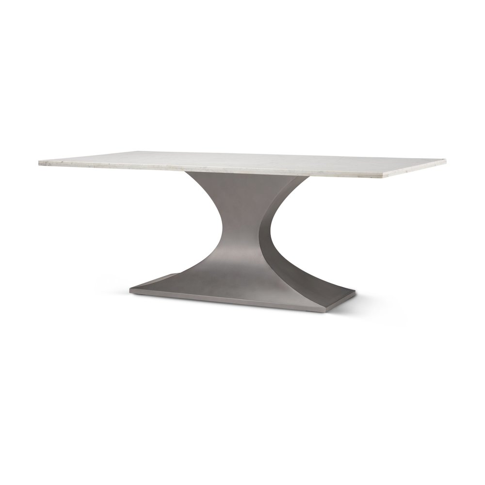 Maxton 79.0L x 39.0W x 30.0H Marble Top Gunmetal Base Dining Table. Picture 1