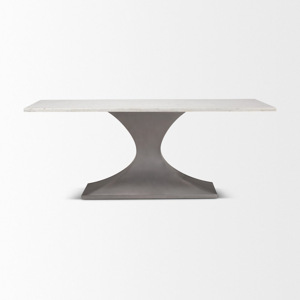 Maxton 79.0L x 39.0W x 30.0H Marble Top Gunmetal Base Dining Table. Picture 5