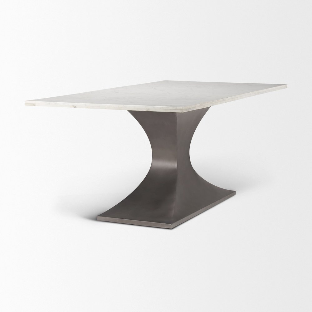 Maxton 79.0L x 39.0W x 30.0H Marble Top Gunmetal Base Dining Table. Picture 7