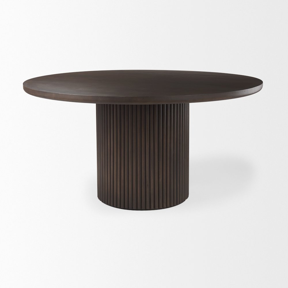 Terra 60L x 60W x 30H Dark Brown Wood Round Fluted Dining Table. Picture 3