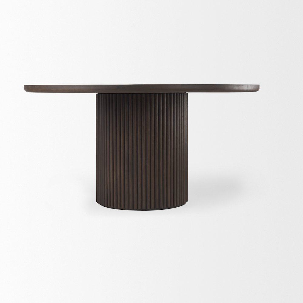 Terra 60L x 60W x 30H Dark Brown Wood Round Fluted Dining Table. Picture 4