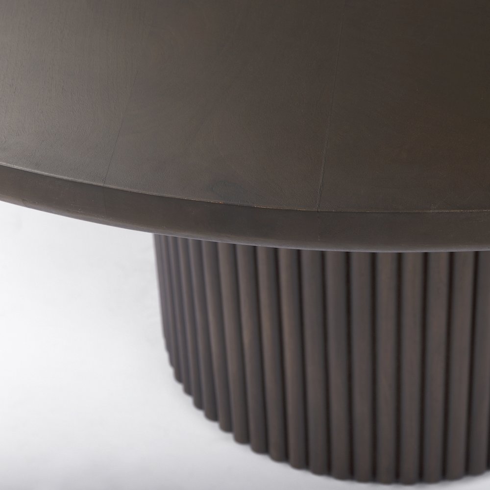 Terra 60L x 60W x 30H Dark Brown Wood Round Fluted Dining Table. Picture 5