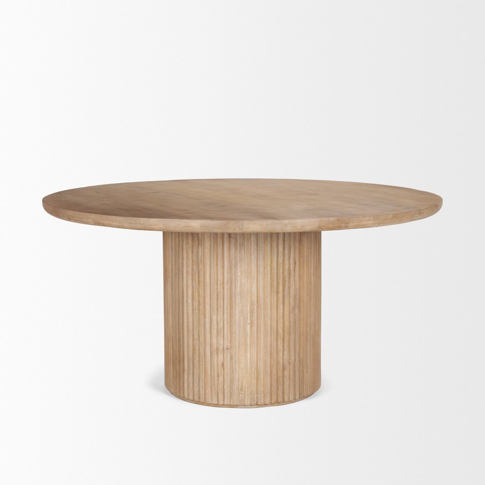 Terra 60L x 60W x 30H Light Brown Wood Round Fluted Dining Table. Picture 6