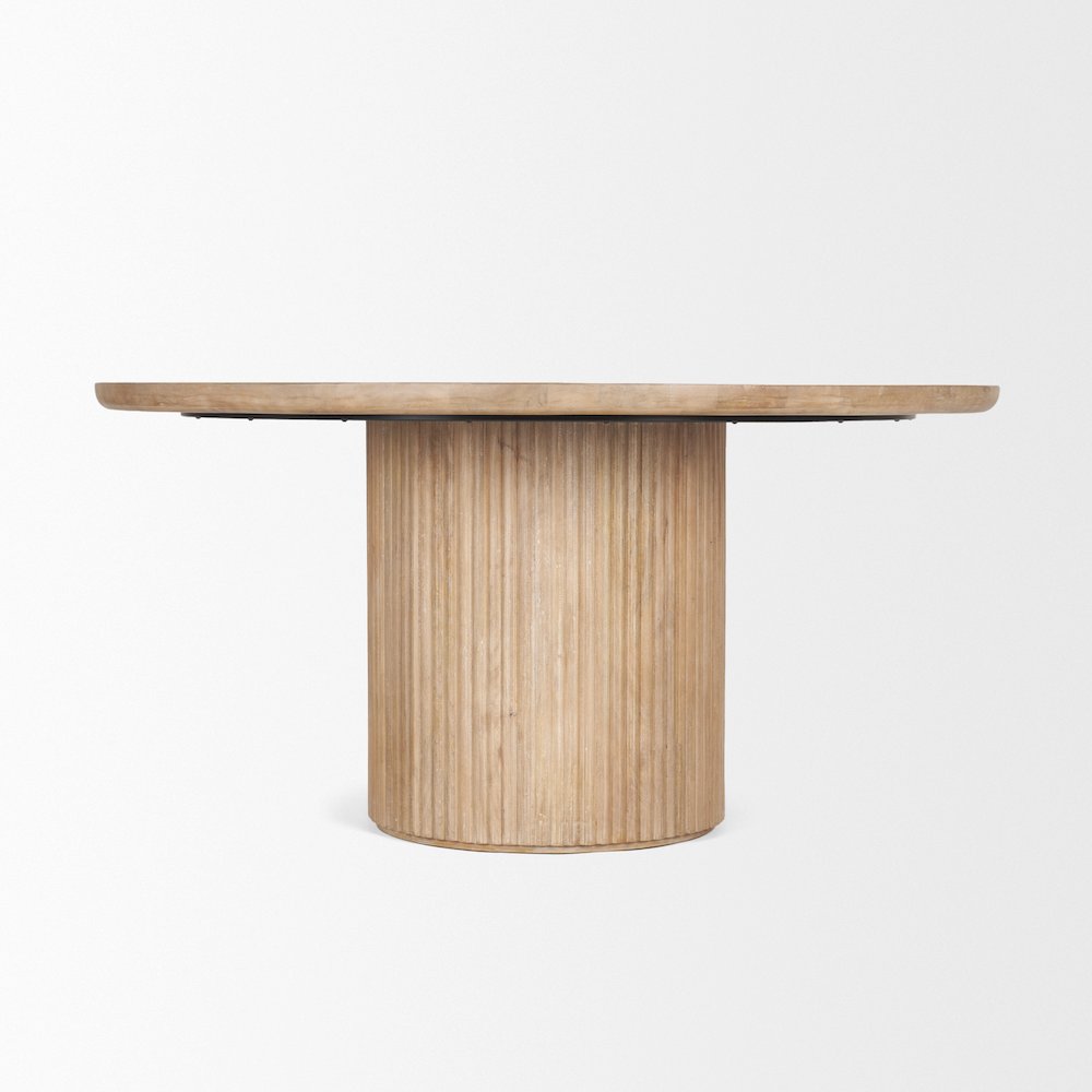 Terra 60L x 60W x 30H Light Brown Wood Round Fluted Dining Table. Picture 7