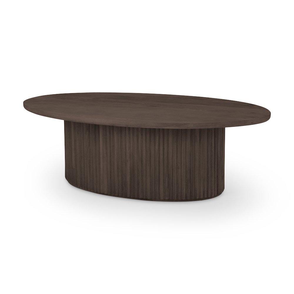 Dark Brown Wood Oval Fluted Coffee Table. Picture 1