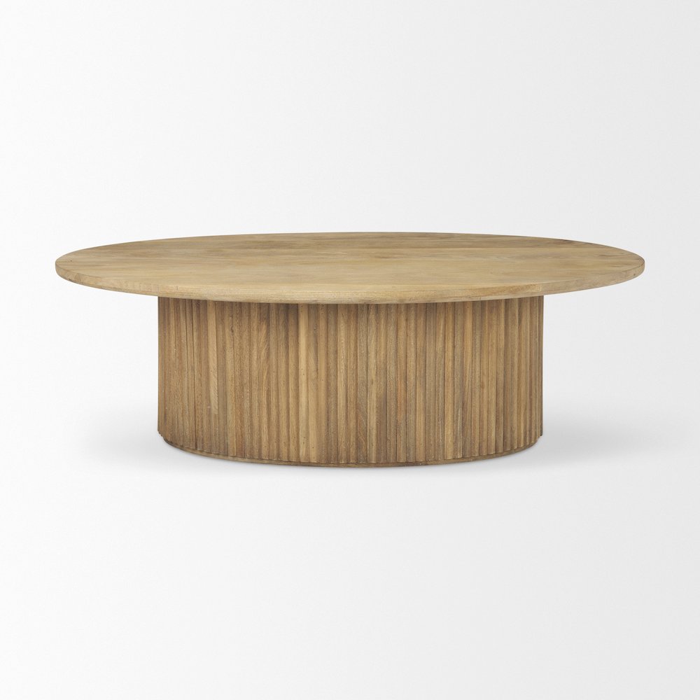 Light Brown Wood Oval Fluted Coffee Table. Picture 3