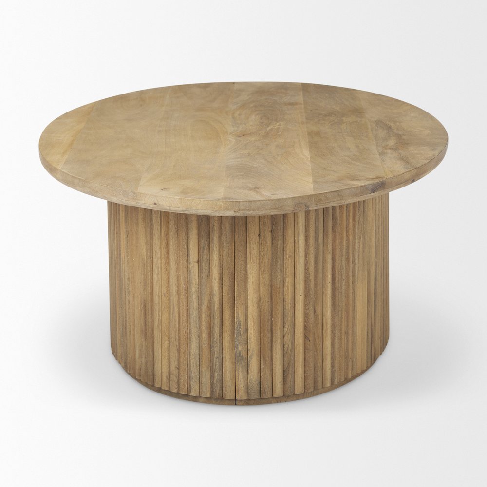 Light Brown Wood Oval Fluted Coffee Table. Picture 4