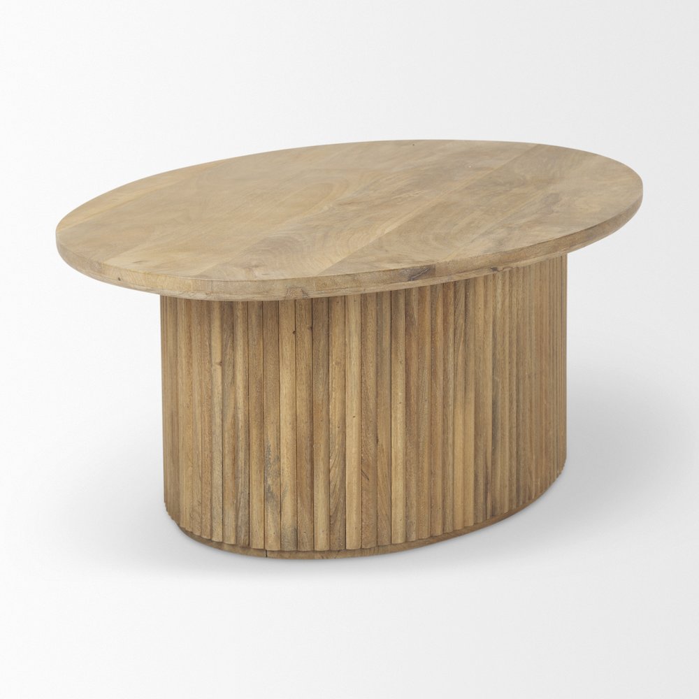 Light Brown Wood Oval Fluted Coffee Table. Picture 5