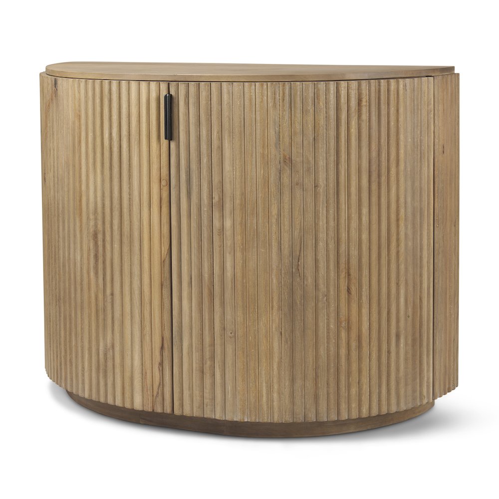 Fluted Light Brown Wood 2-Door Accent Cabinet. Picture 1