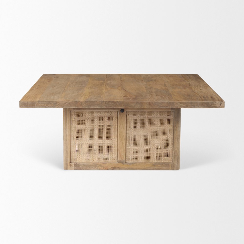 42" Square Light Brown Wood Cane Coffee Table. Picture 5