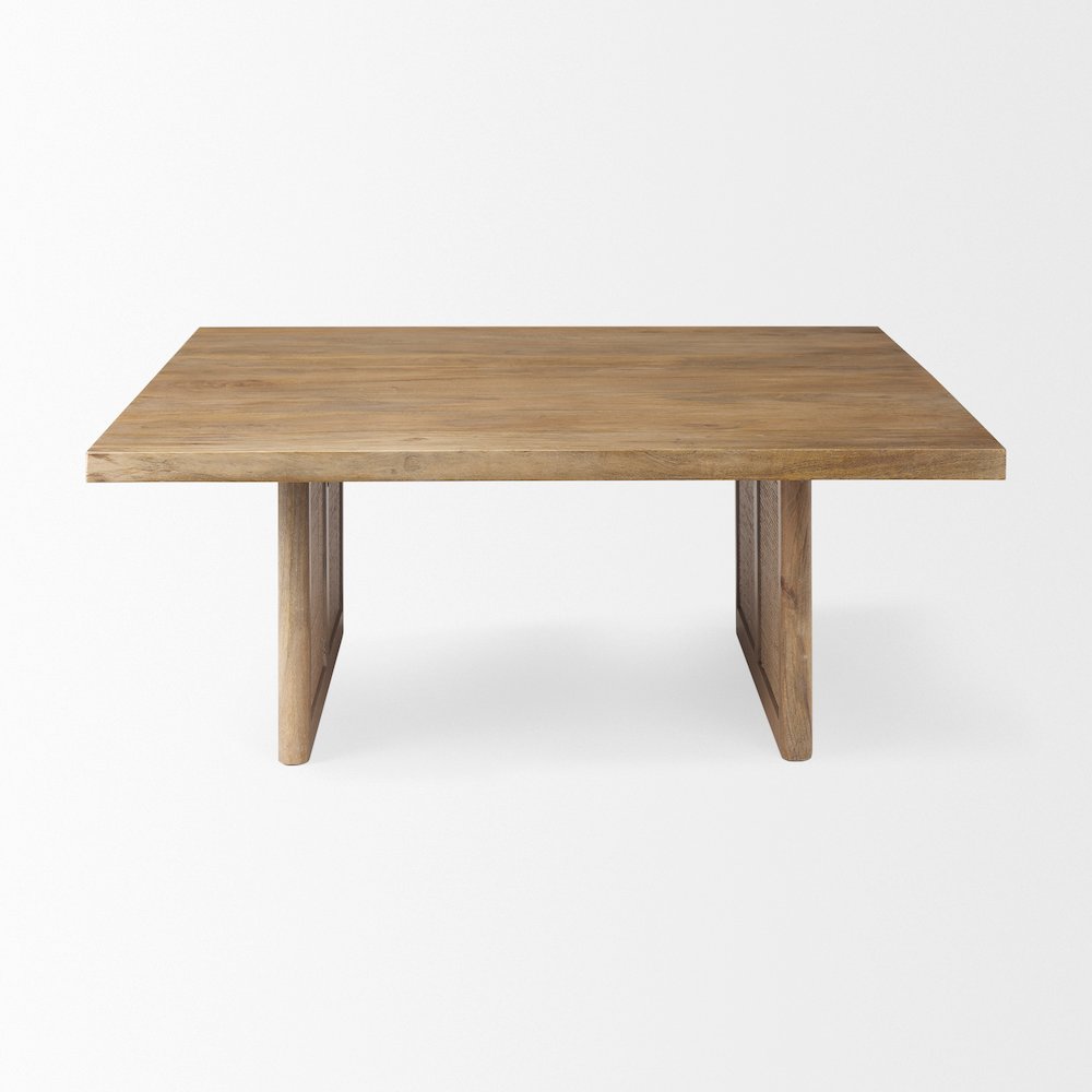 42" Square Light Brown Wood Cane Coffee Table. Picture 6