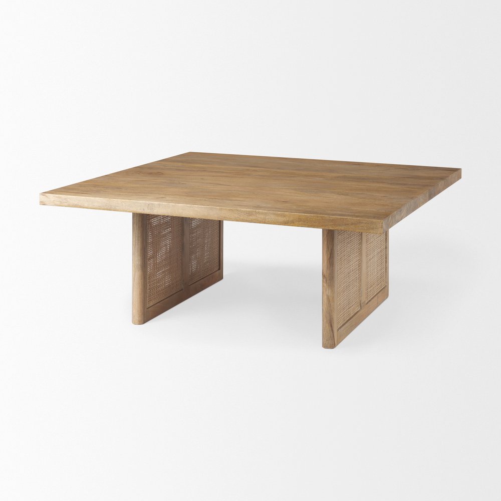 42" Square Light Brown Wood Cane Coffee Table. Picture 7