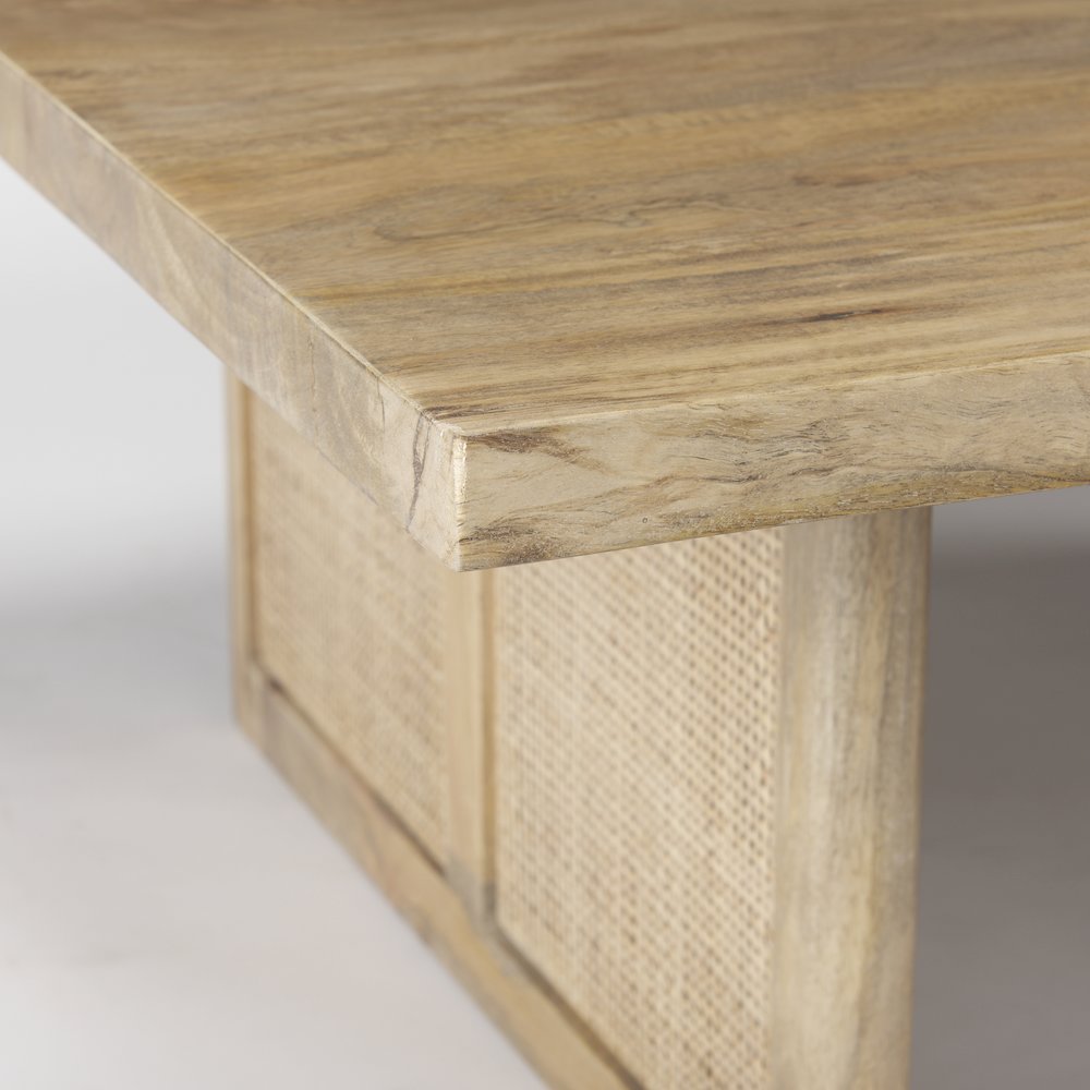 42" Square Light Brown Wood Cane Coffee Table. Picture 8