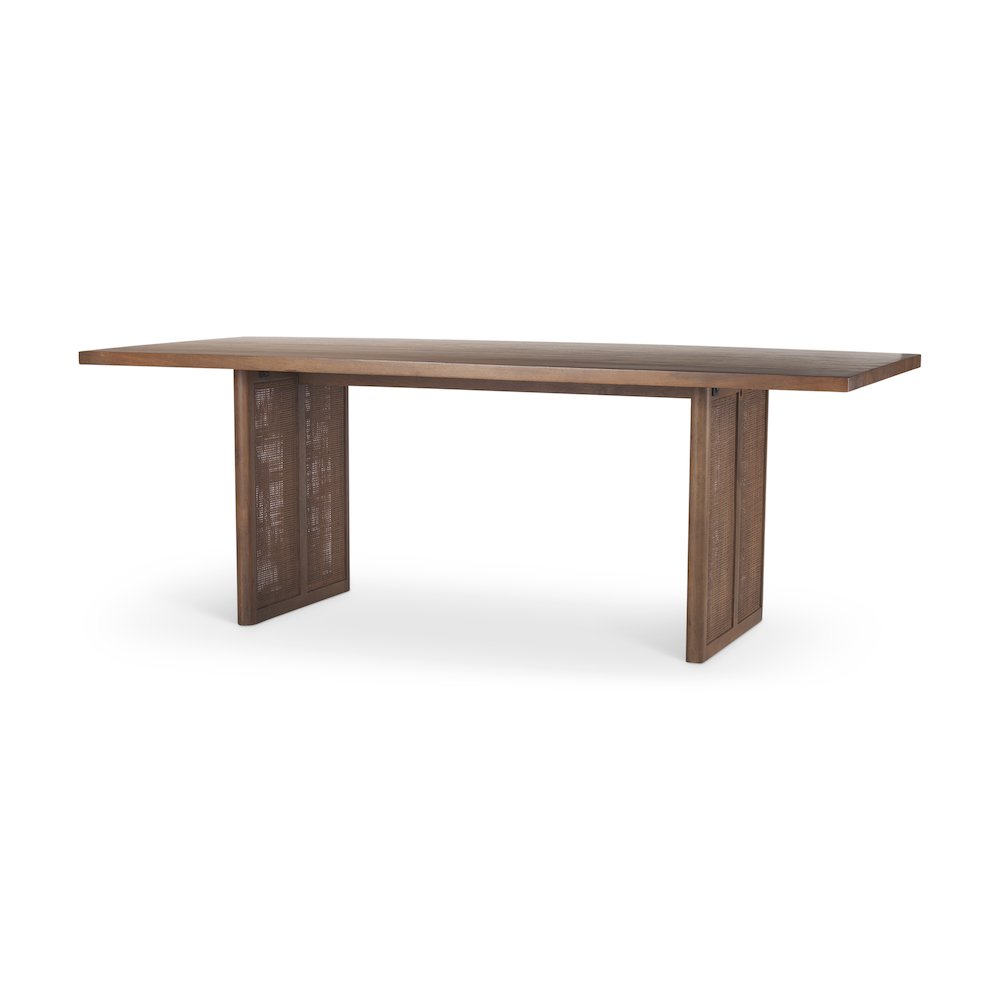 Grier 84L Medium Brown Wood Cane Dining Table. Picture 1