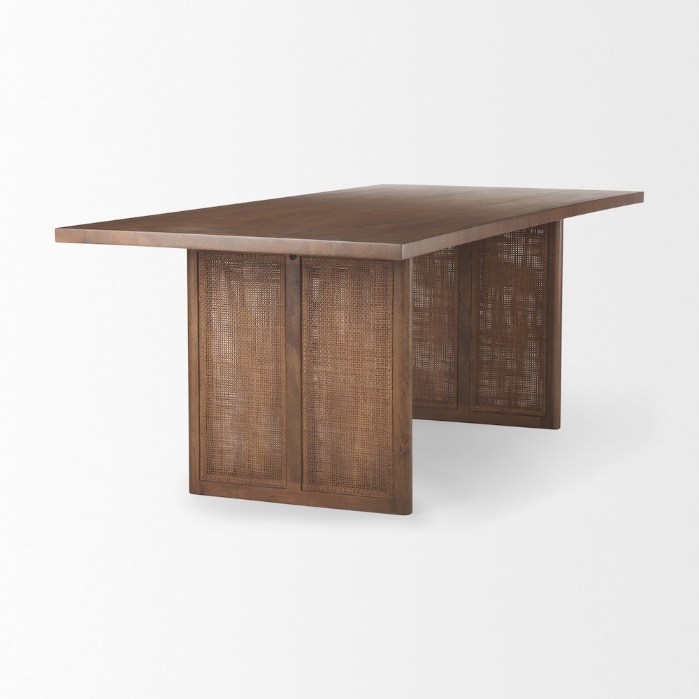 Grier 84L Medium Brown Wood Cane Dining Table. Picture 4