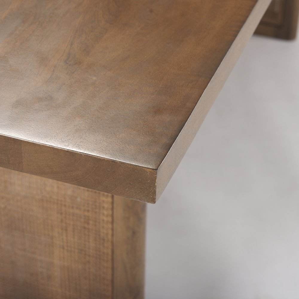 Grier 84L Medium Brown Wood Cane Dining Table. Picture 5