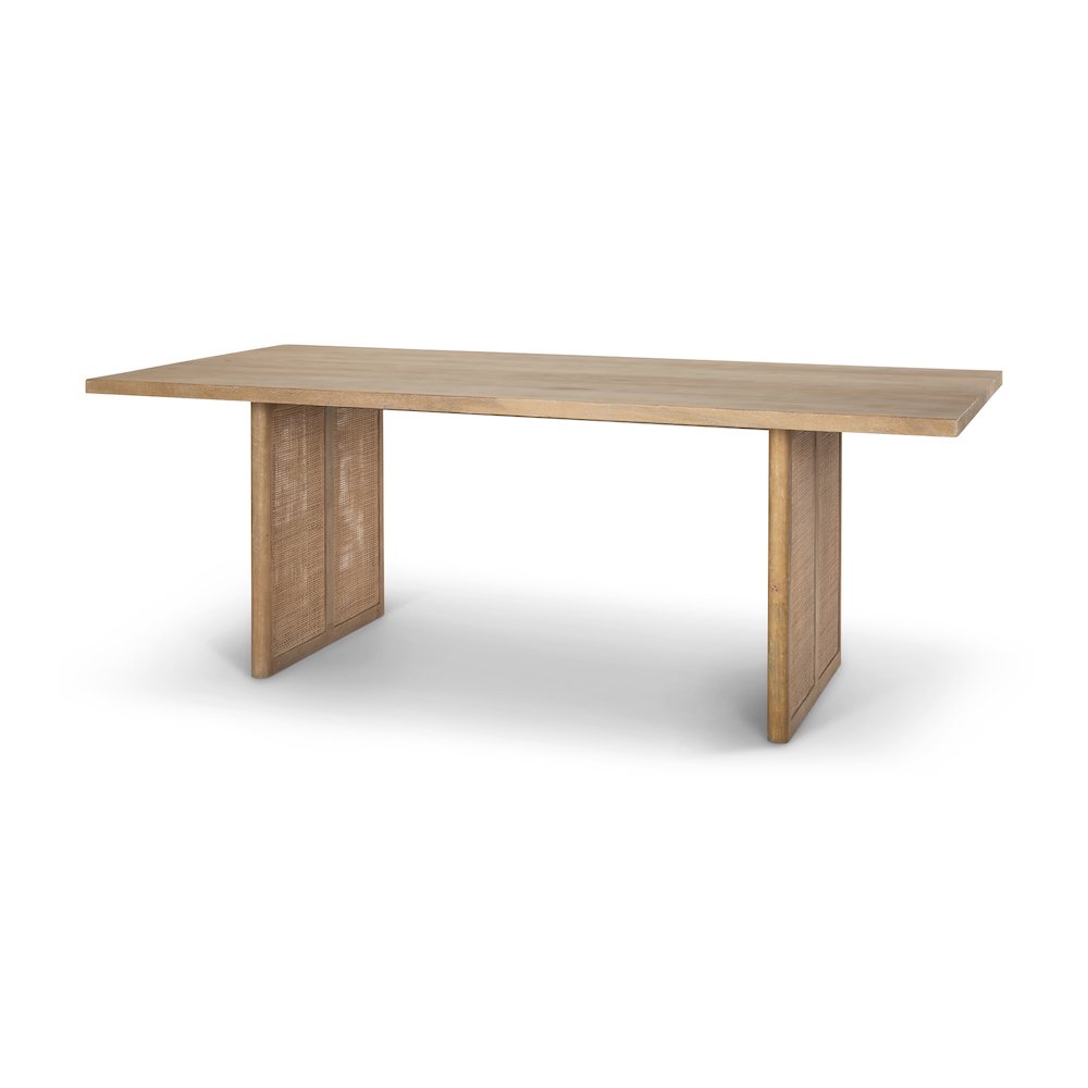 Grier 84L Light Brown Wood Cane Dining Table. Picture 1