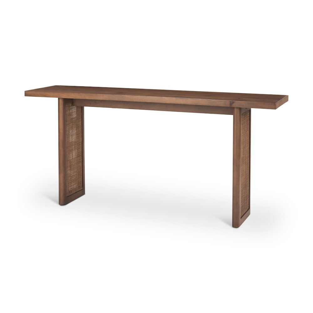 Medium Brown Solid Wood Cane Console Table. Picture 1