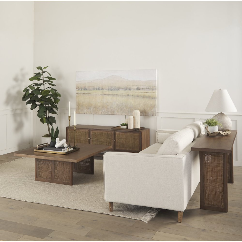 Medium Brown Solid Wood Cane Console Table. Picture 4