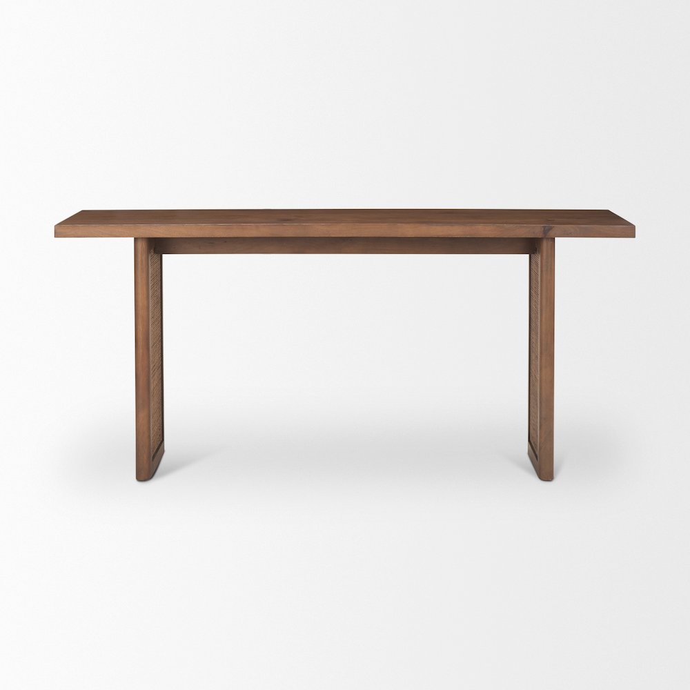 Medium Brown Solid Wood Cane Console Table. Picture 5