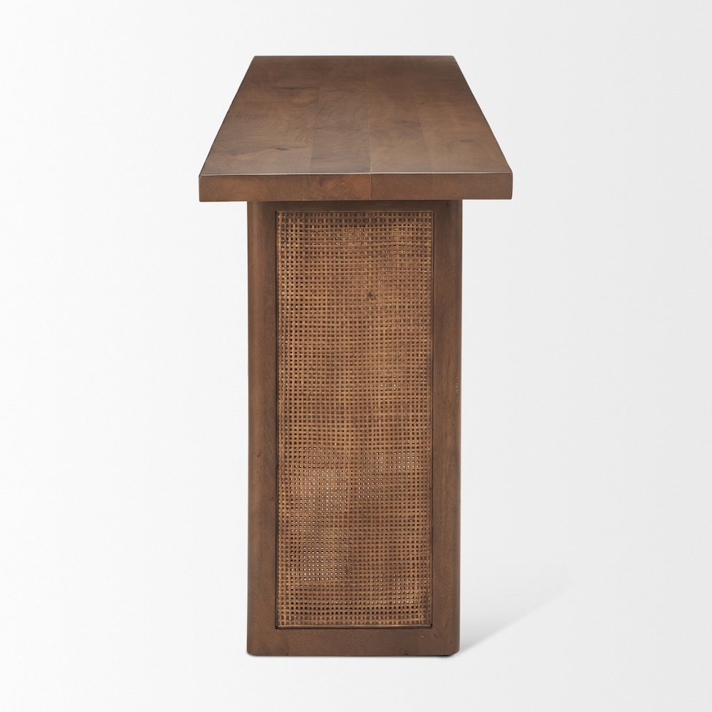 Medium Brown Solid Wood Cane Console Table. Picture 6