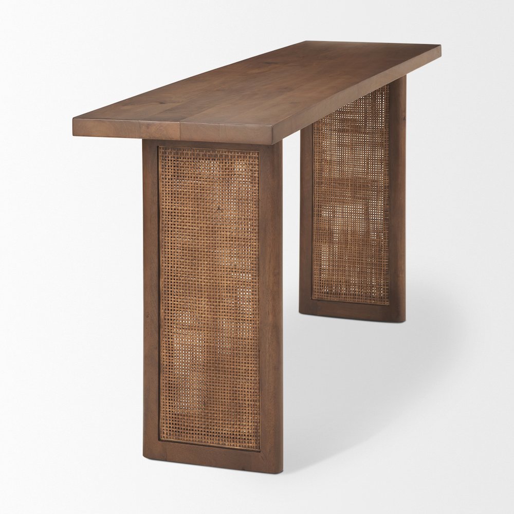 Medium Brown Solid Wood Cane Console Table. Picture 7