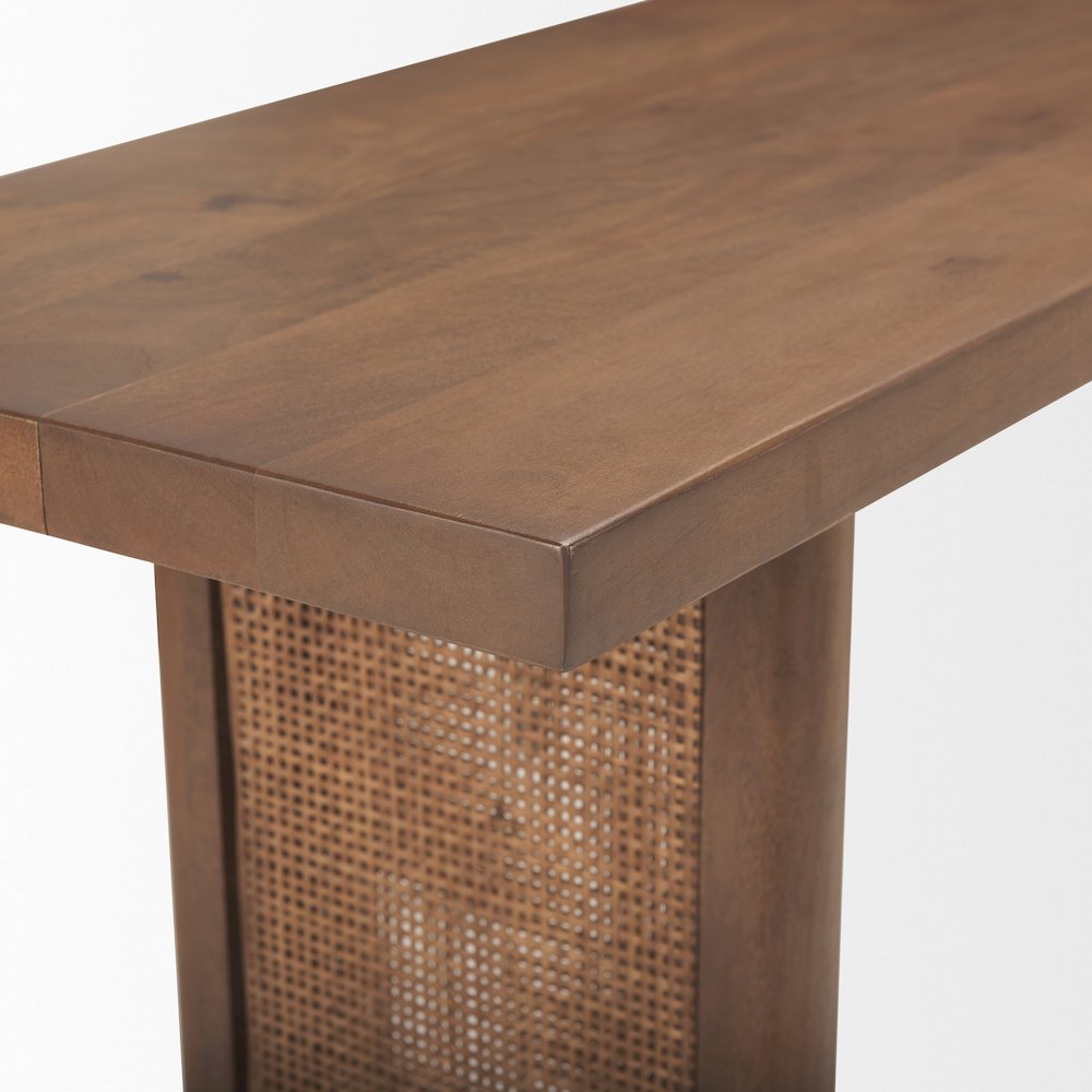 Medium Brown Solid Wood Cane Console Table. Picture 8