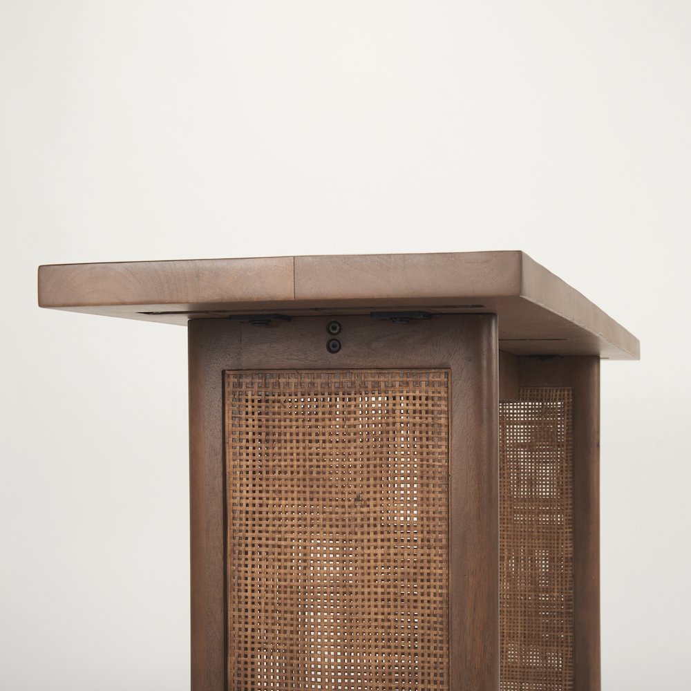 Medium Brown Solid Wood Cane Console Table. Picture 9