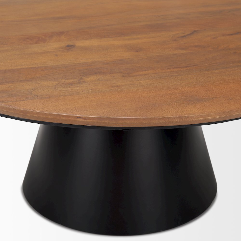 40.0L X 40.0W X 16.0H Black Metal Pedestal Base With Brown Wood Top Coffee Table. Picture 6