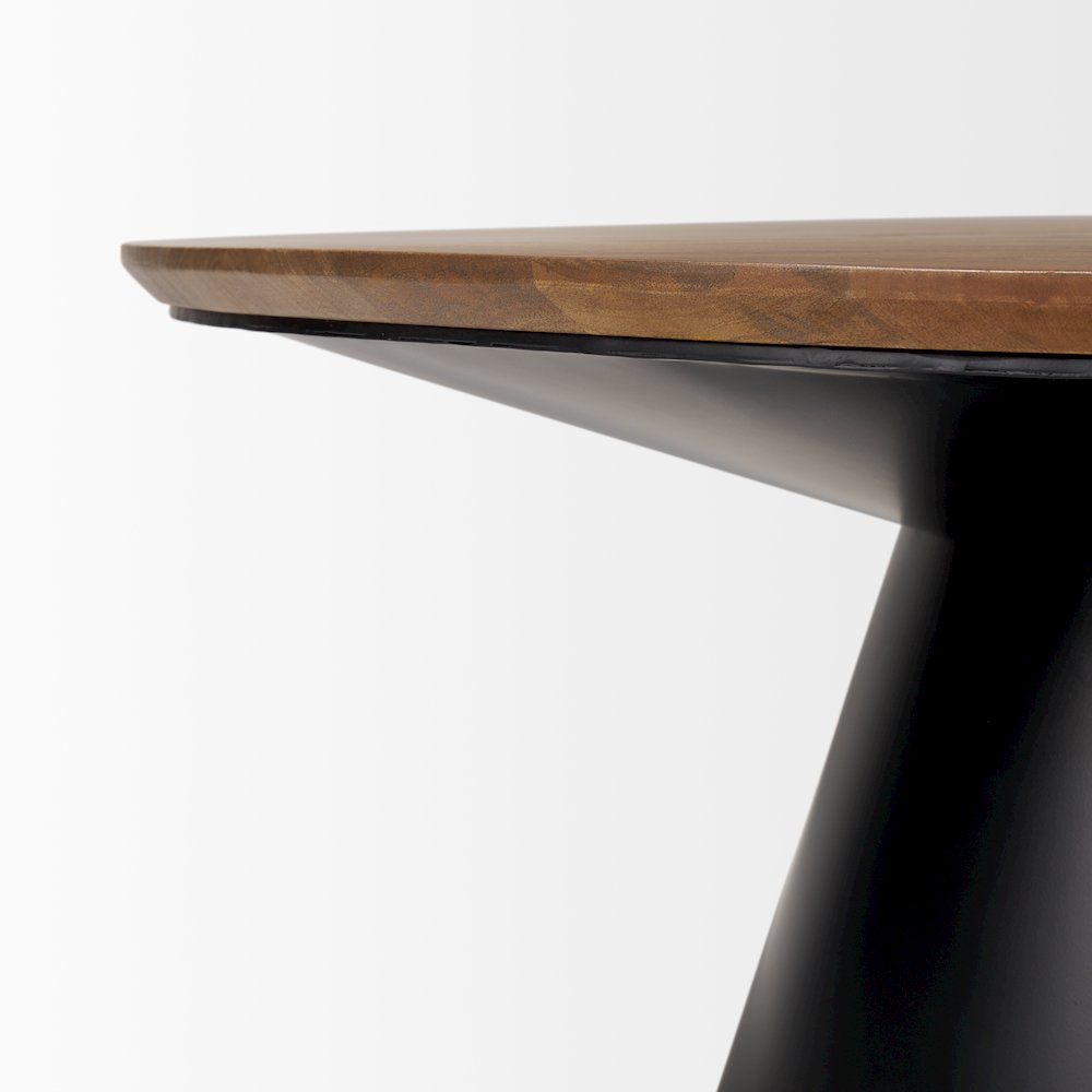 40.0L X 40.0W X 16.0H Black Metal Pedestal Base With Brown Wood Top Coffee Table. Picture 7