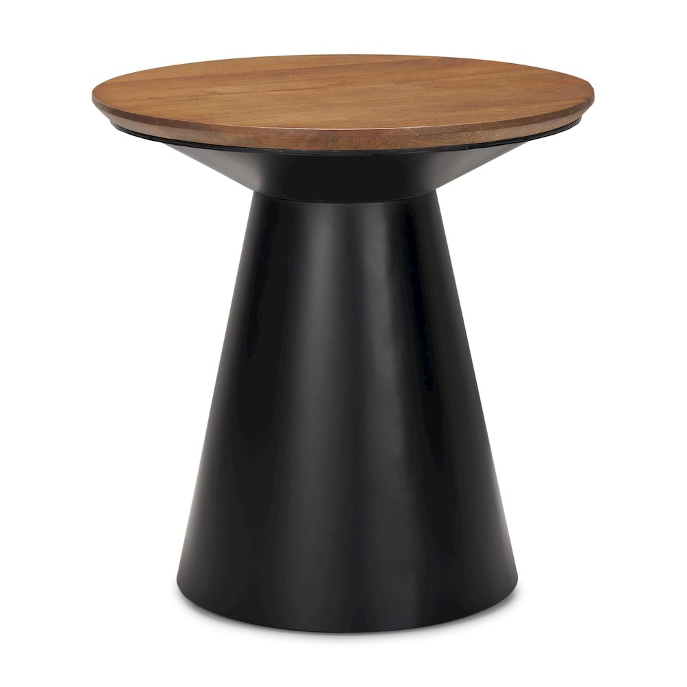 22.0L X 22.0W X 23.0H Black Metal Pedetal Base With Brown Wood Top Side Table. Picture 1