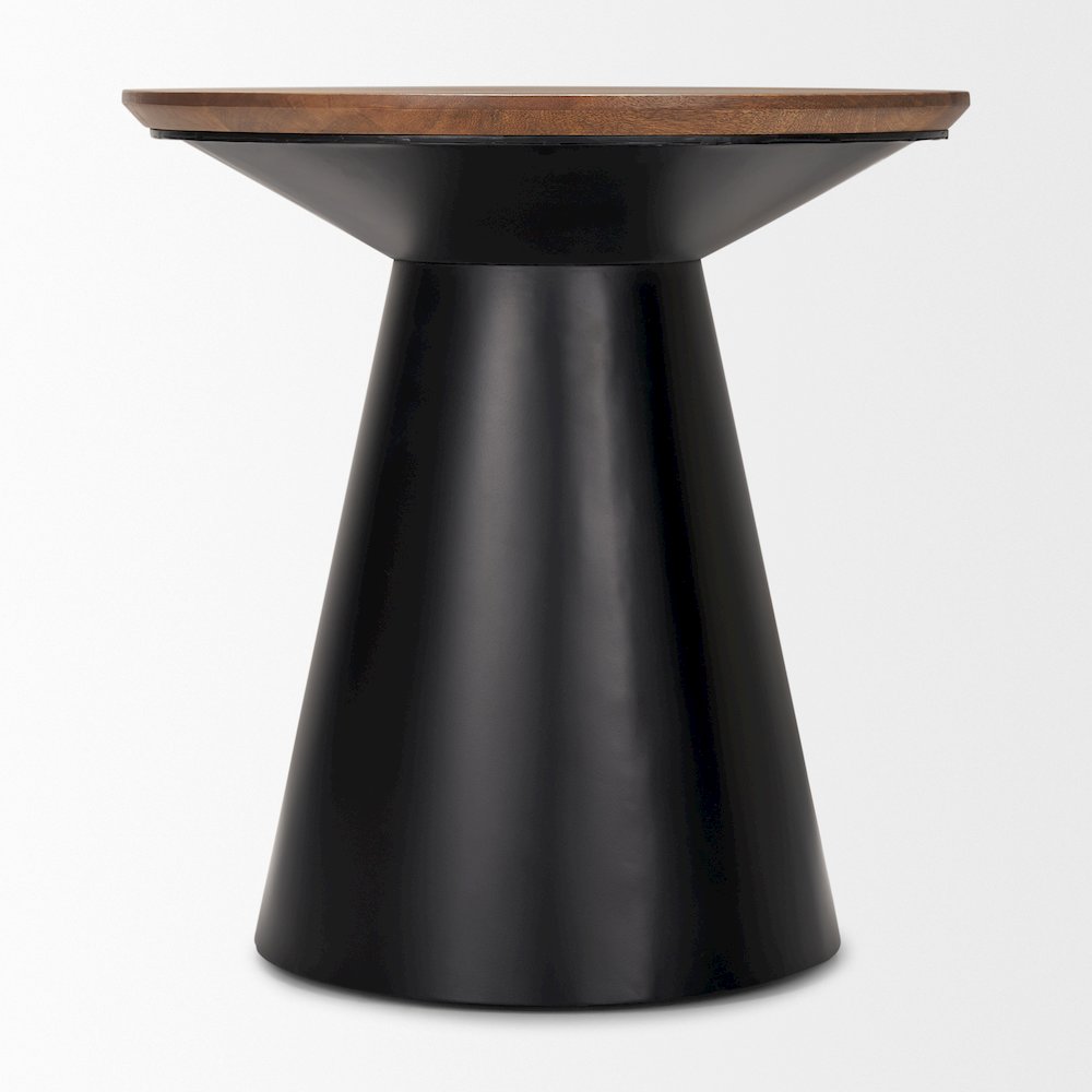 22.0L X 22.0W X 23.0H Black Metal Pedetal Base With Brown Wood Top Side Table. Picture 4