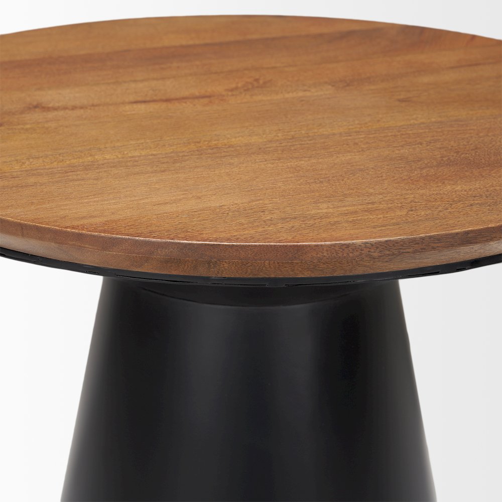 22.0L X 22.0W X 23.0H Black Metal Pedetal Base With Brown Wood Top Side Table. Picture 5