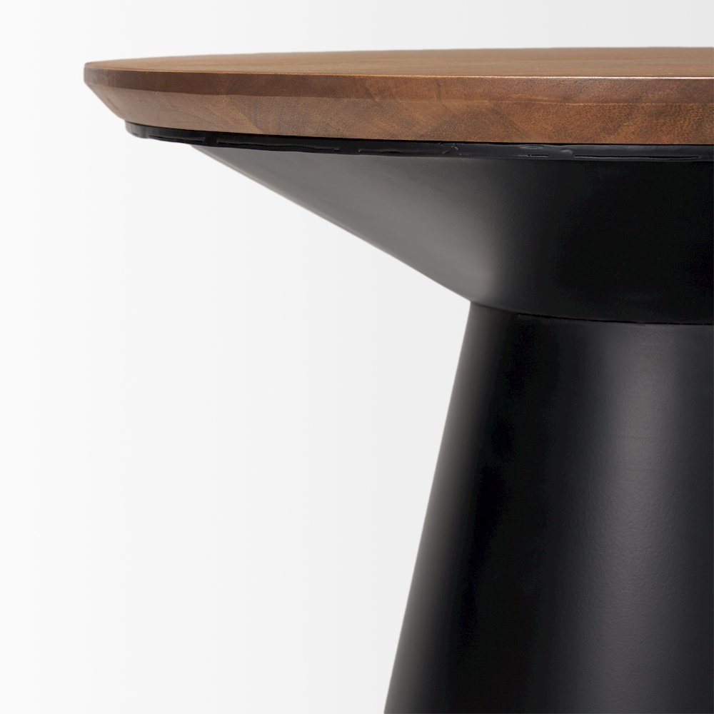 22.0L X 22.0W X 23.0H Black Metal Pedetal Base With Brown Wood Top Side Table. Picture 6