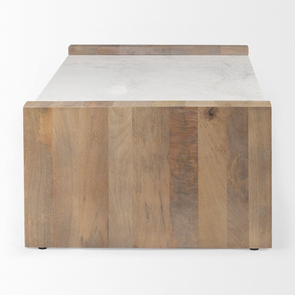 48.0L X 28.0W X 16.0H Light Brown Wood And White Marble Coffee Table. Picture 4