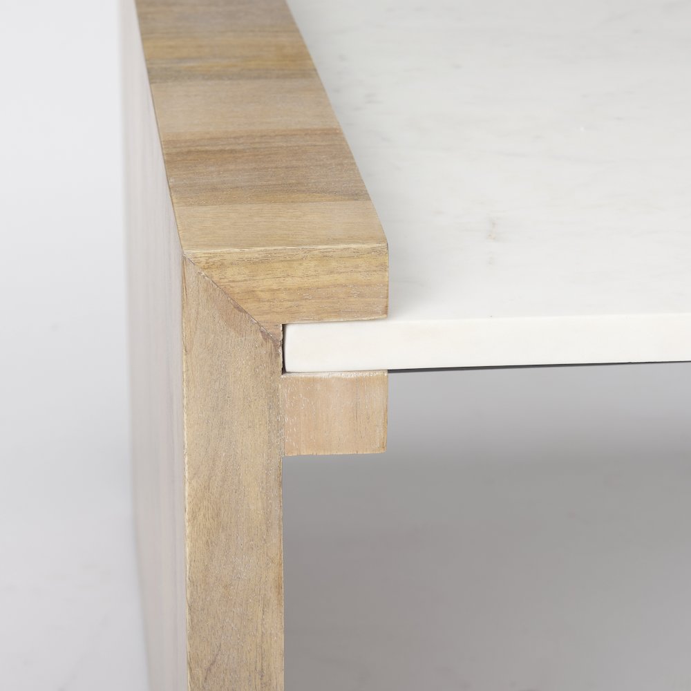 48.0L X 28.0W X 16.0H Light Brown Wood And White Marble Coffee Table. Picture 6