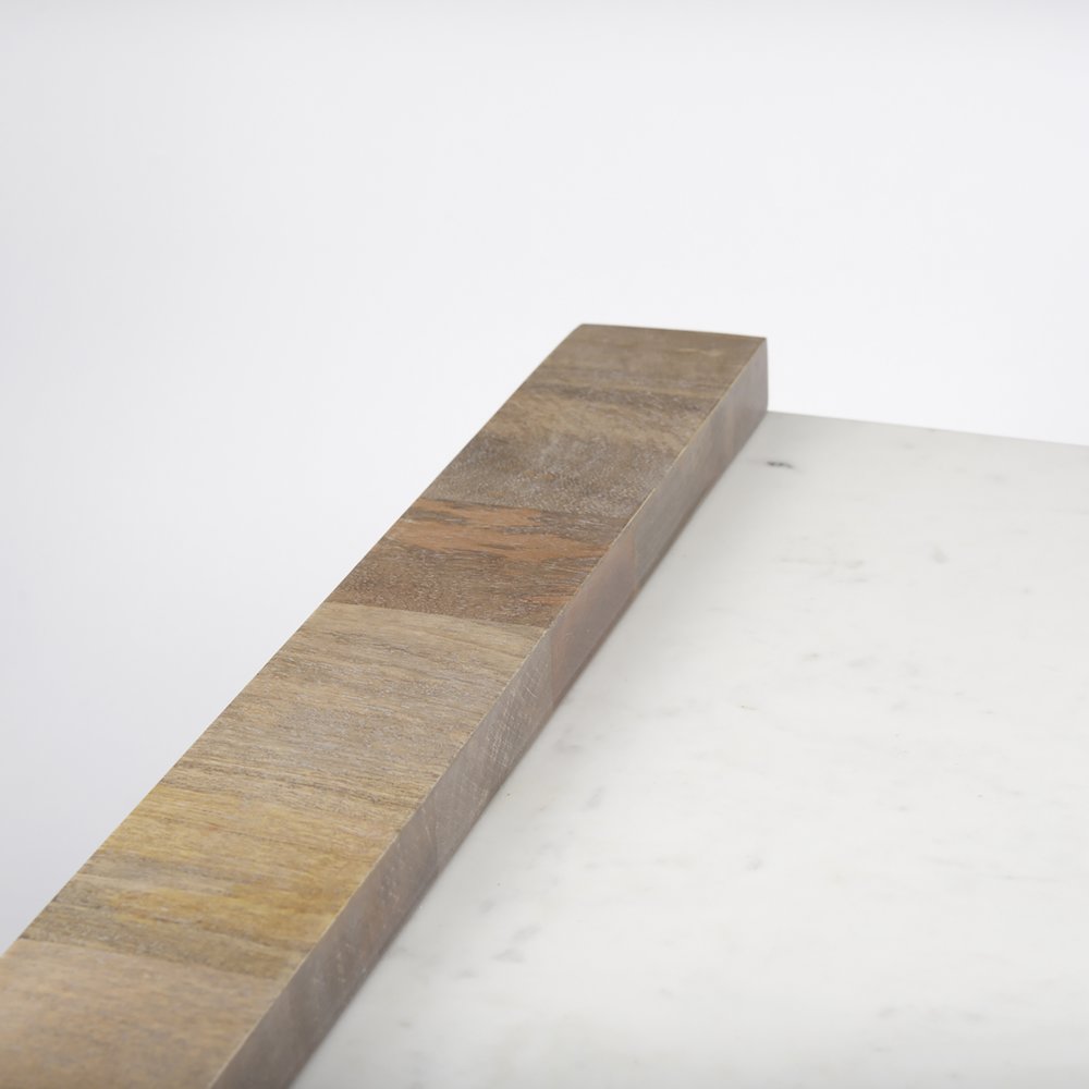 48.0L X 28.0W X 16.0H Light Brown Wood And White Marble Coffee Table. Picture 7