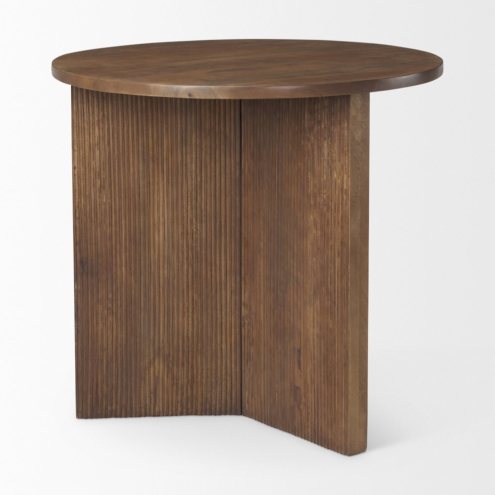 32" Round Tabletop Fluted Wood Base Foyer Accent Table. Picture 4