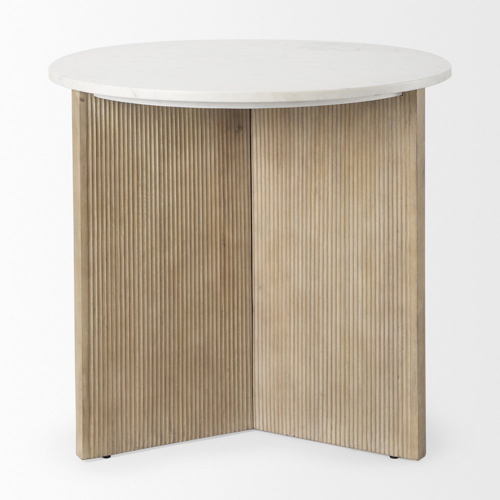 Marble Tabletop Fluted Light Wood Base Foyer Accent Table. Picture 4