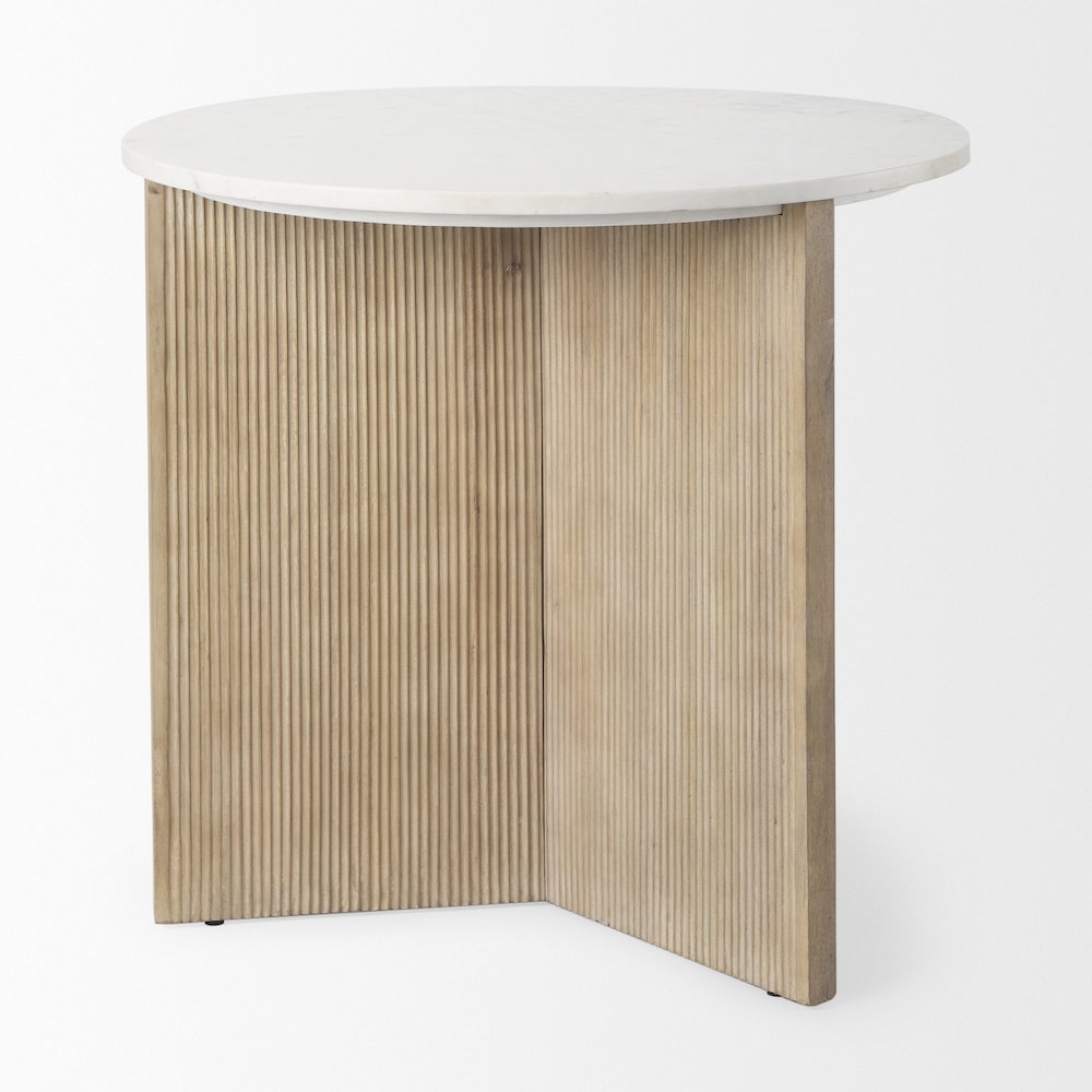 Marble Tabletop Fluted Light Wood Base Foyer Accent Table. Picture 5