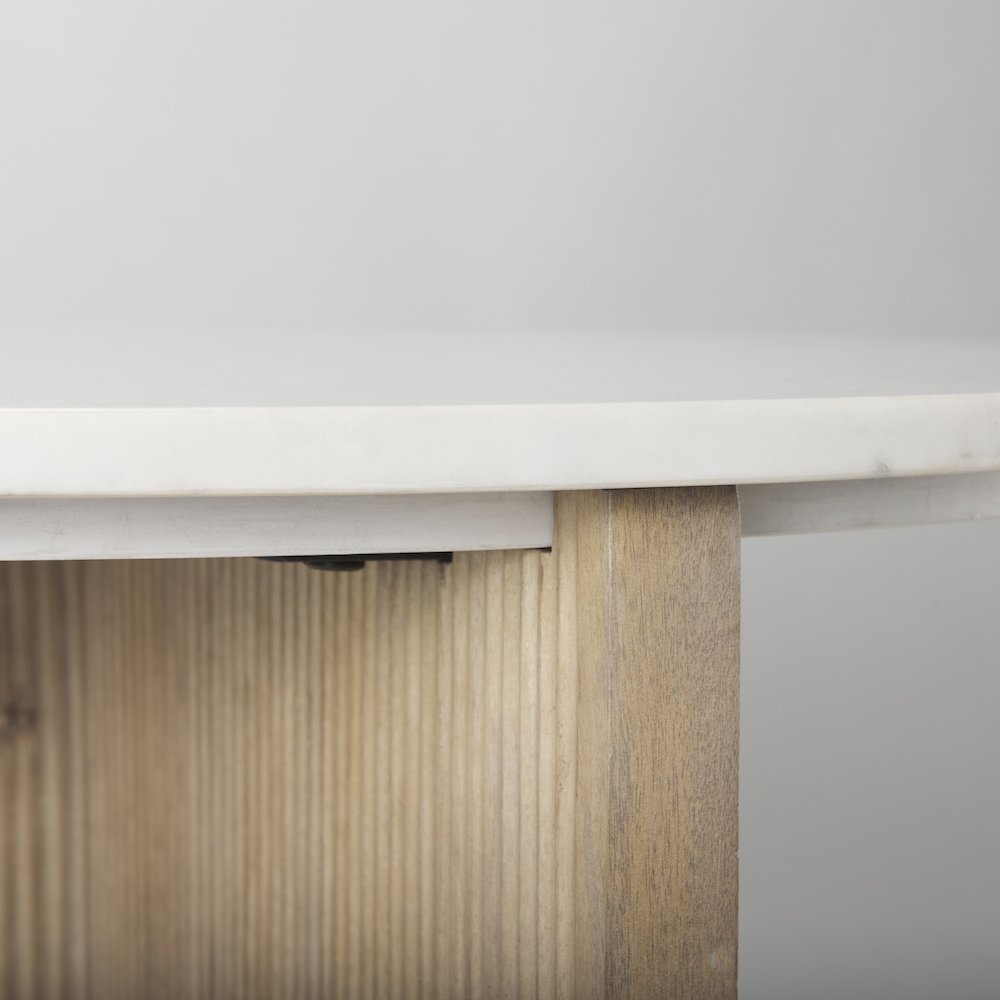 Marble Tabletop Fluted Light Wood Base Foyer Accent Table. Picture 6