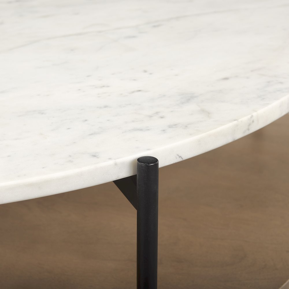 Marble Top Brown Wood Shelf Round Coffee Table. Picture 5