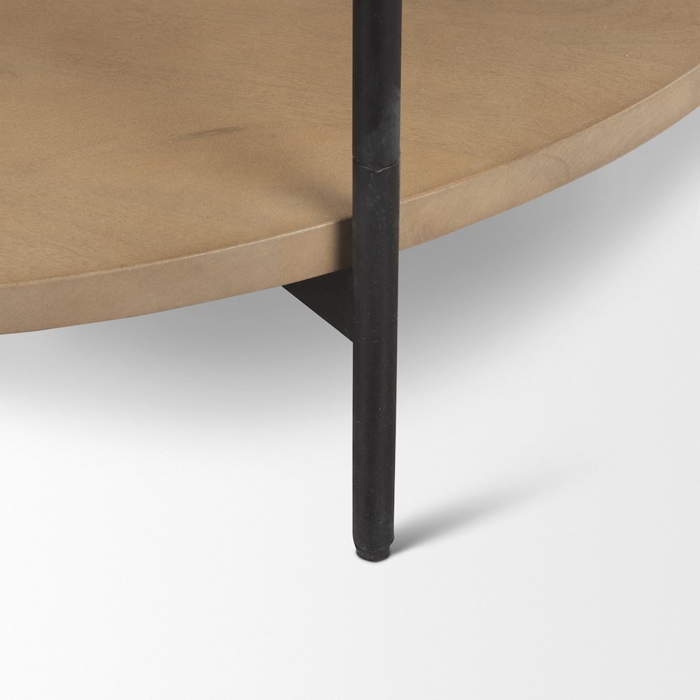 Marble Top Brown Wood Shelf Round Coffee Table. Picture 6