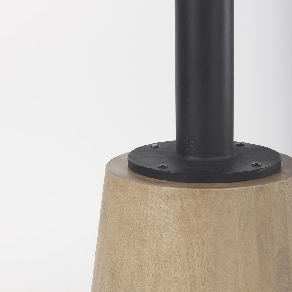 Round Marble Tabletop Blonde Wood & Black Metal Accent Pedestal Bistro Table. Picture 7