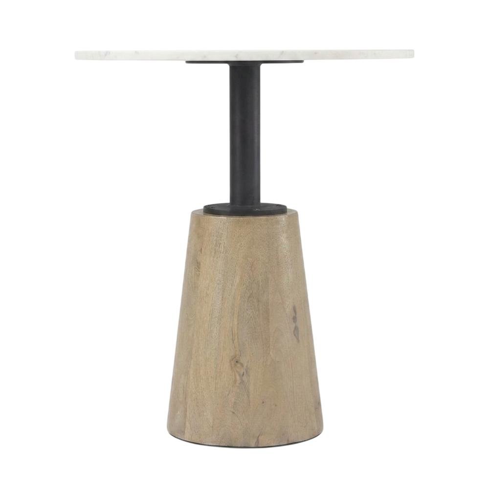 Round marble tabletop with blonde wood and black metal base bistro table. Picture 6